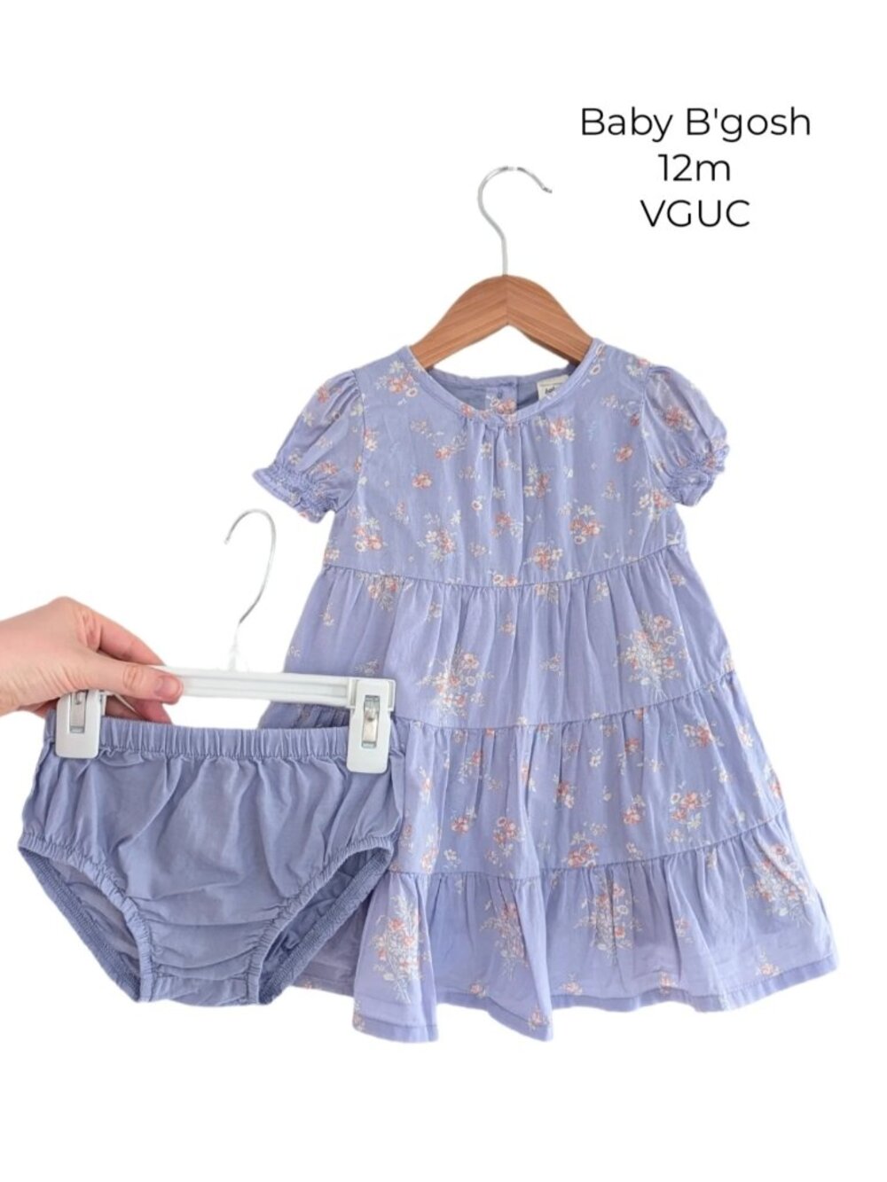 Baby B'gosh Periwinkle Blue Floral Dress & Bloomers 12m Girls Dress